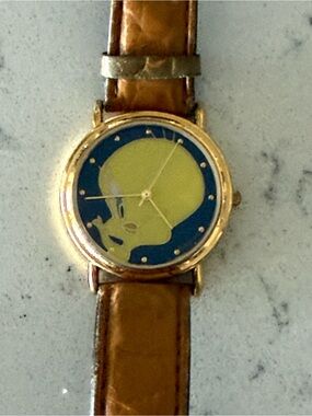 Armitron Winking Tweety Bird Watch 1994 Looney Tunes Gold Tone Leather Vintage